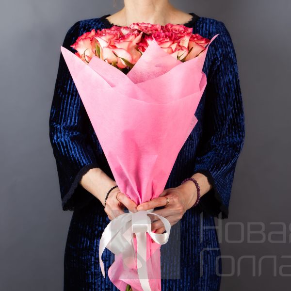 Букет 15 розовых роз 60 см