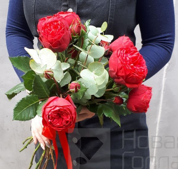 Букет из 7 красных пионовидных роз Премиум