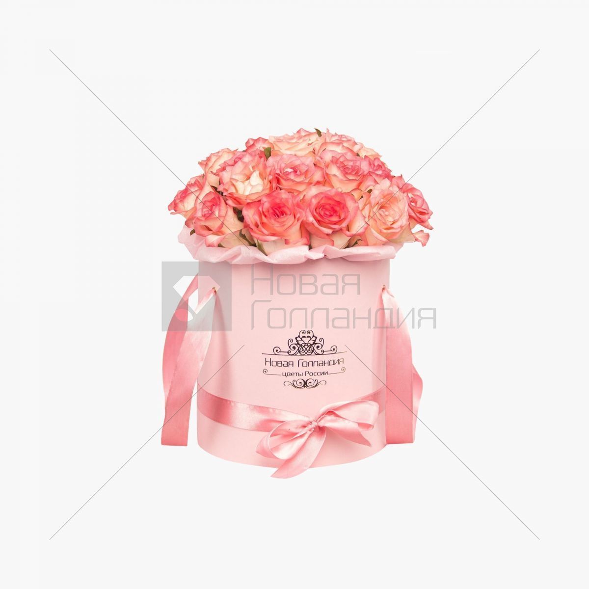 15 розовых роз Джумелия в маленькой розовой шляпной коробке №205