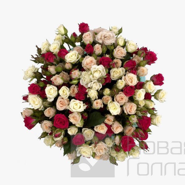 Кустовые розы ассорти в белой большой коробке №29