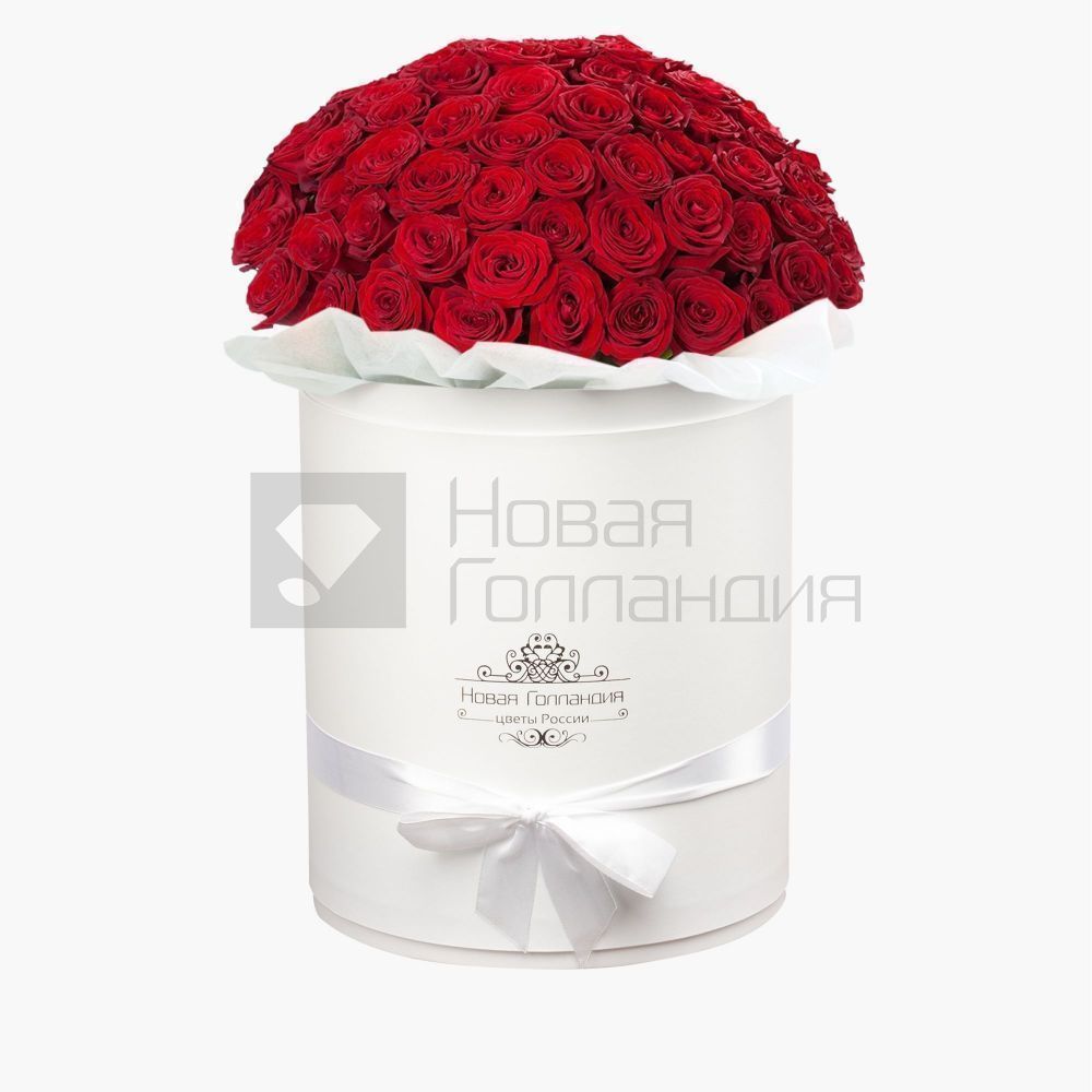 35 роз Премиум Эквадор в белой шляпной коробке №604
