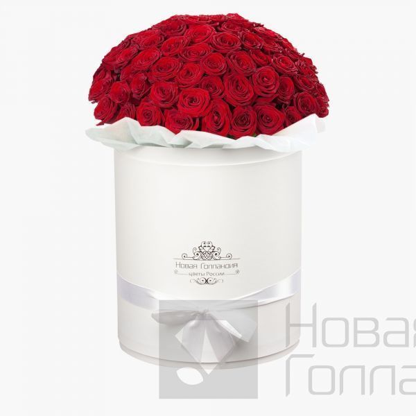 35 роз Премиум Эквадор в белой шляпной коробке №604