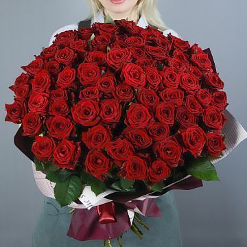 Букет 75 красных роз 60 см