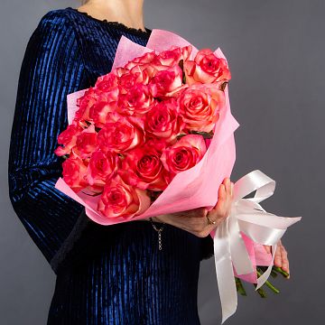 Букет 21 розовая роза 40см