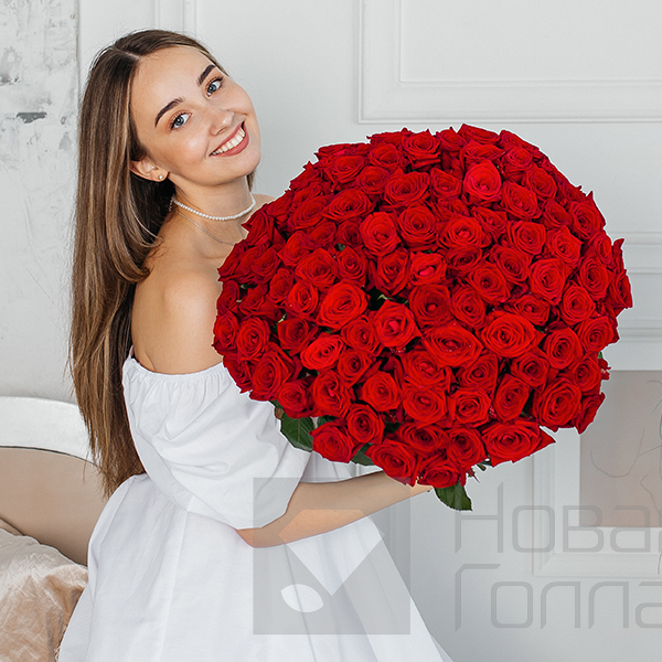 Букет 101 красная роза 40 см Россия