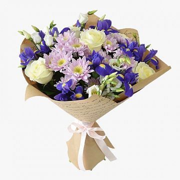 Букет Мираж из роз, ирисов и хризантем