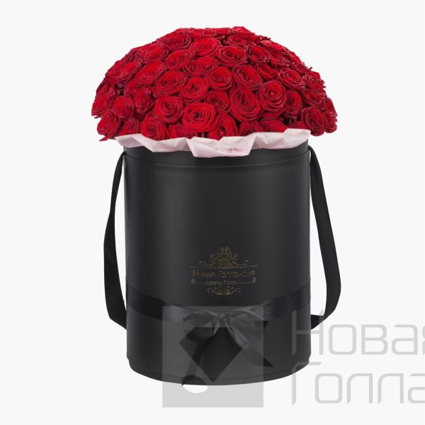 35 роз Премиум Эквадор в черной шляпной коробке №605