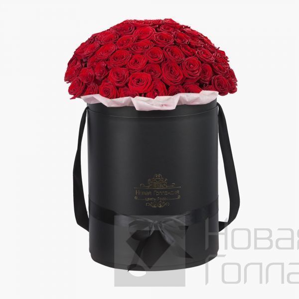 35 роз Премиум Эквадор в черной шляпной коробке №605