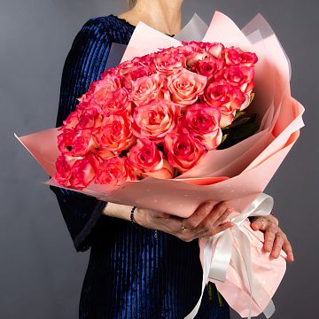 Букет 35 розовых роз 40 см