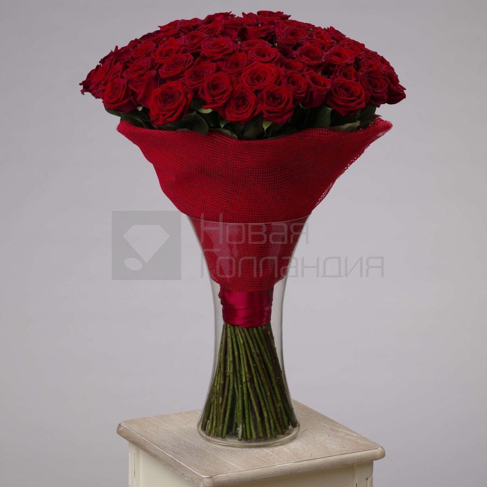 Букет 101 красная роза 60 см в вазе