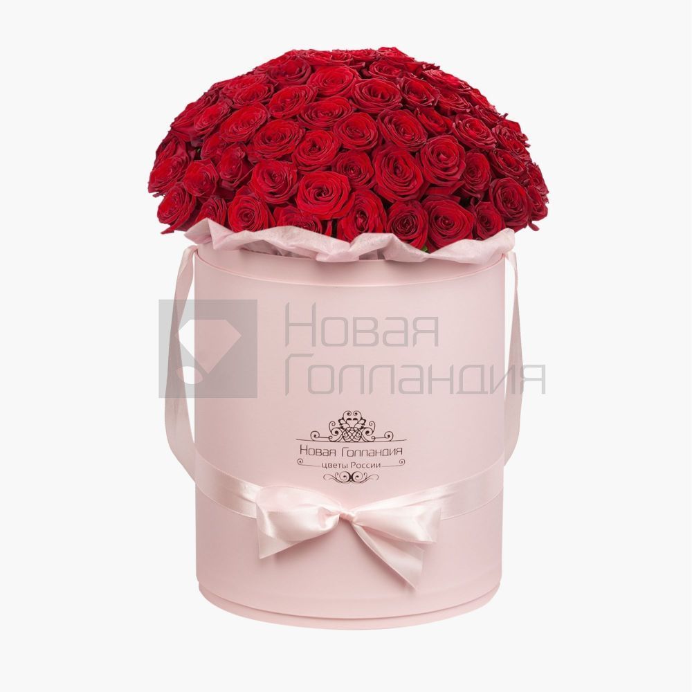 35 роз Премиум Эквадор в розовой шляпной коробке №606
